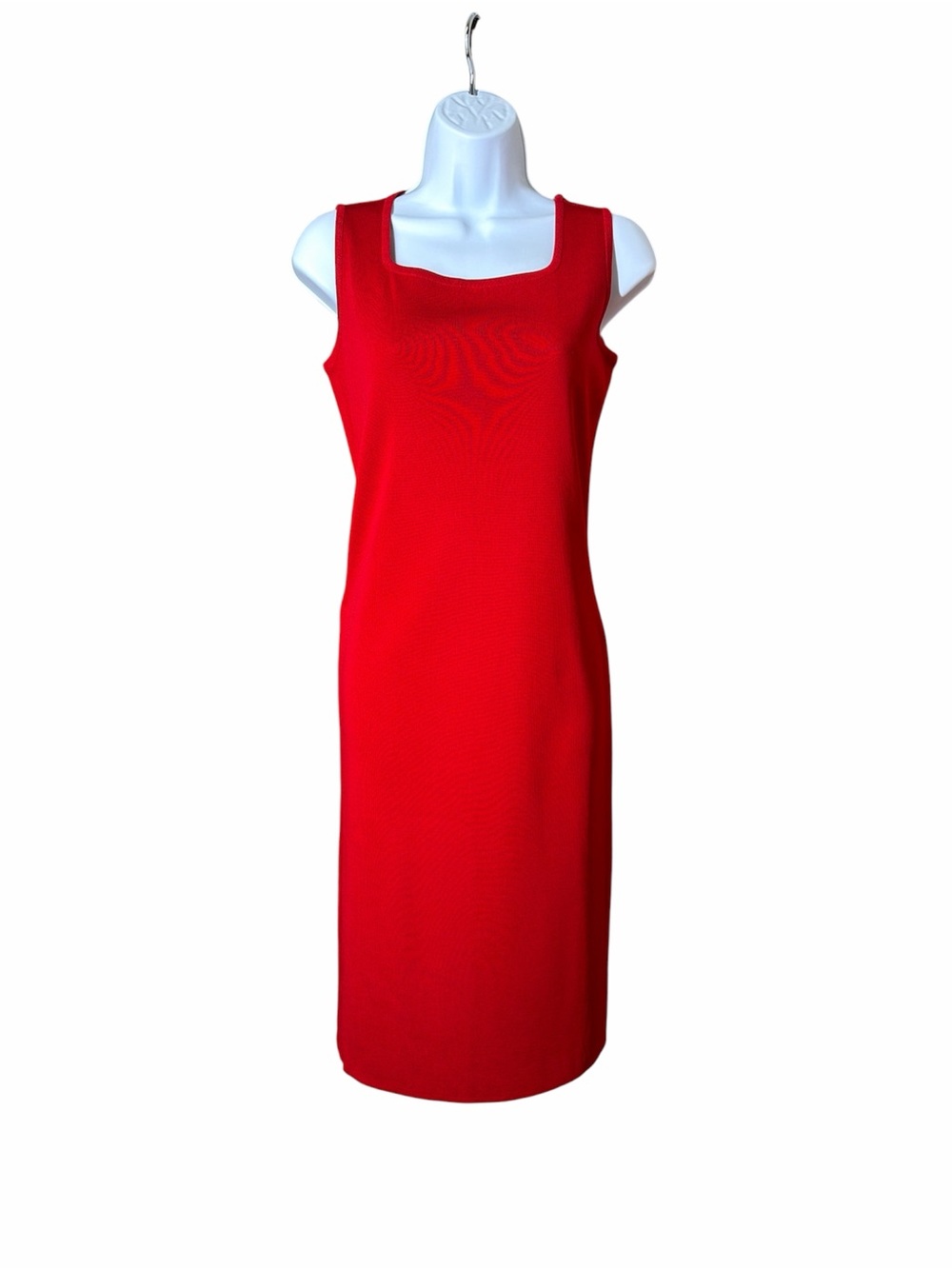 Misook Red Sleeveless Knit Midi Shift Dress Square Neck Elegant Minimalist - XS